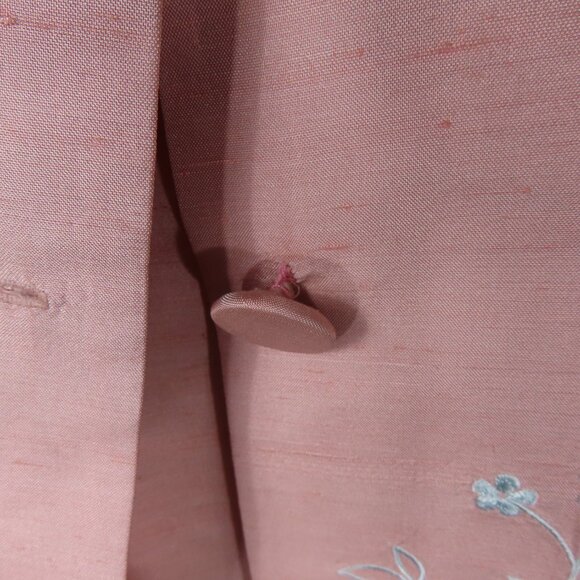 Vintage M.X.I. Peach Pink Embroidered Flower Silk Suit Sz. 10 - Picture 3 of 16